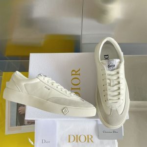 Dior B101 Cream Smooth Calfskin and Greige Nubuck Sneaker - DR057