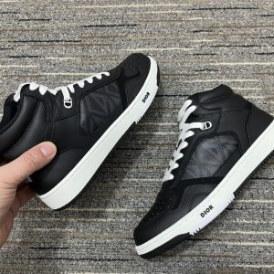 Dior Black Smooth Calfskin and CD Diamond Canvas Sneaker - DR064