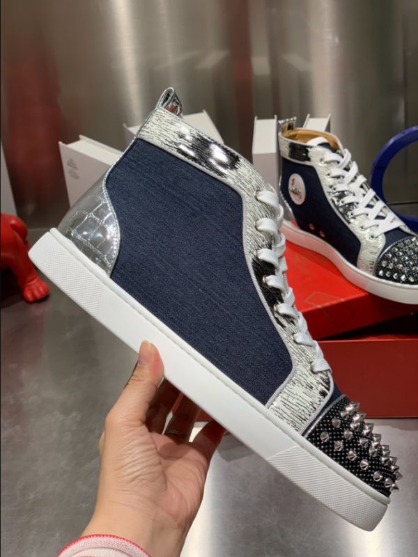 Christian Louboutin Lou Spikes Orlato Flat High Blue Sneaker Reps 1