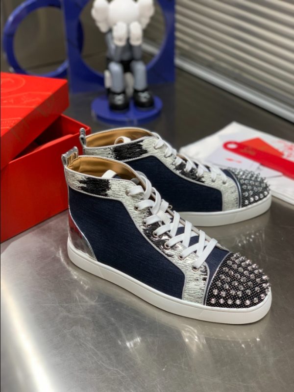 Christian Louboutin Lou Spikes Orlato Flat High Blue Sneaker Reps 4