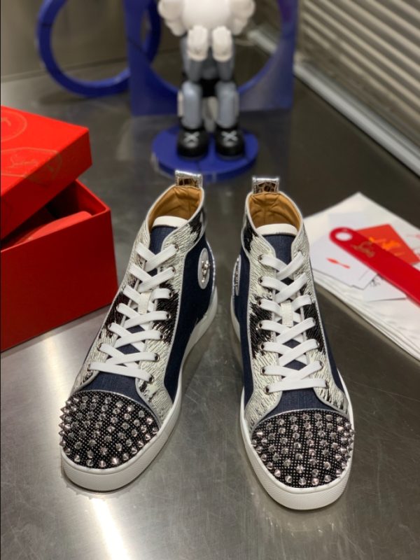 Christian Louboutin Lou Spikes Orlato Flat High Blue Sneaker Reps 3