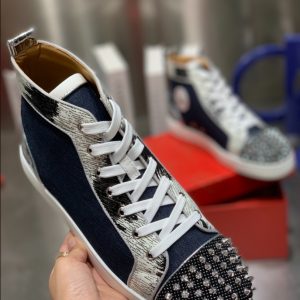 Christian Louboutin Lou Spikes Orlato Flat High Blue Sneaker Reps 5