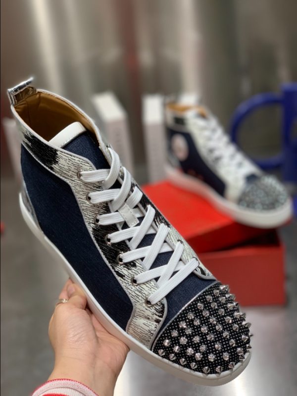 Christian Louboutin Lou Spikes Orlato Flat High Blue Sneaker Reps 5