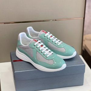 Prada America’s Cup Mesh Trainers Patent Jade Green Sneakers Reps 4