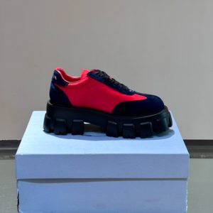 Prada Suede Lace-up Red Navy Sneakers Reps