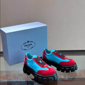 Prada Suede Lace-up Blue Red Sneakers Reps 4