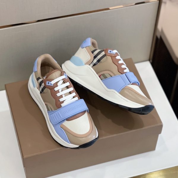 Burberry Check Cotton Leather Blue Sneaker Reps 6